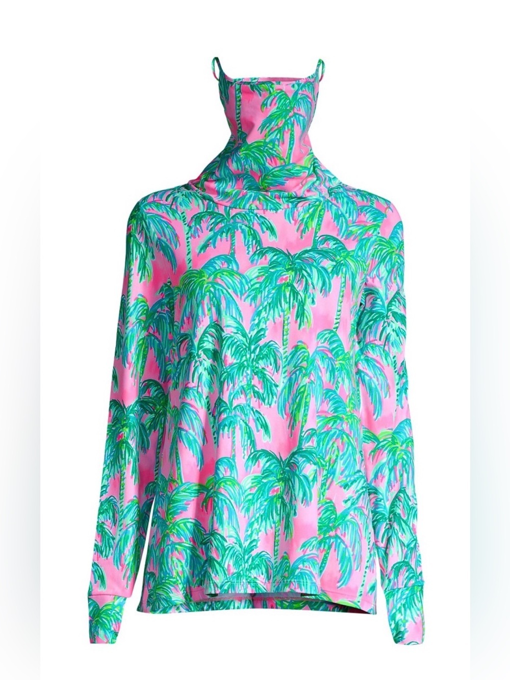 Lilly Pulitzer Lilshield Palm Tree Cowlneck Top Pink Blossom UPF 50+ Size M NWT